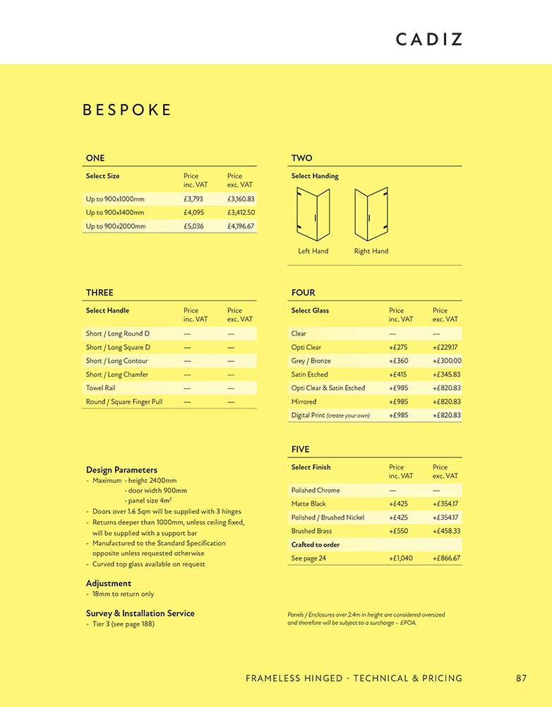 Cadiz Bespoke specification