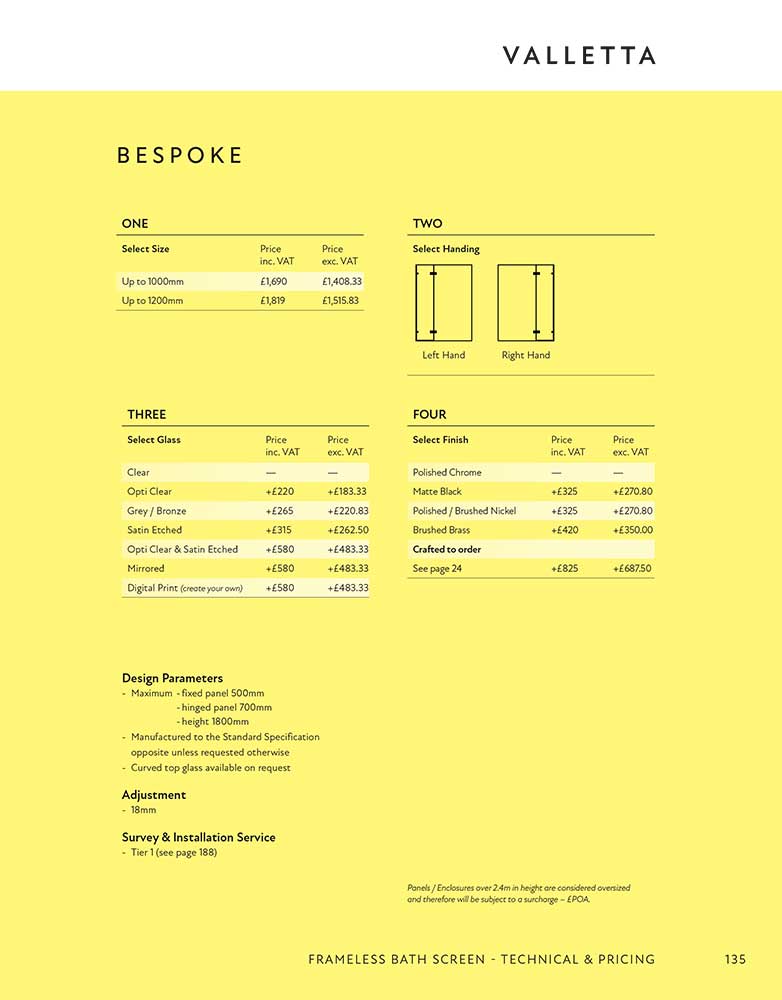 Valletta Bespoke specification