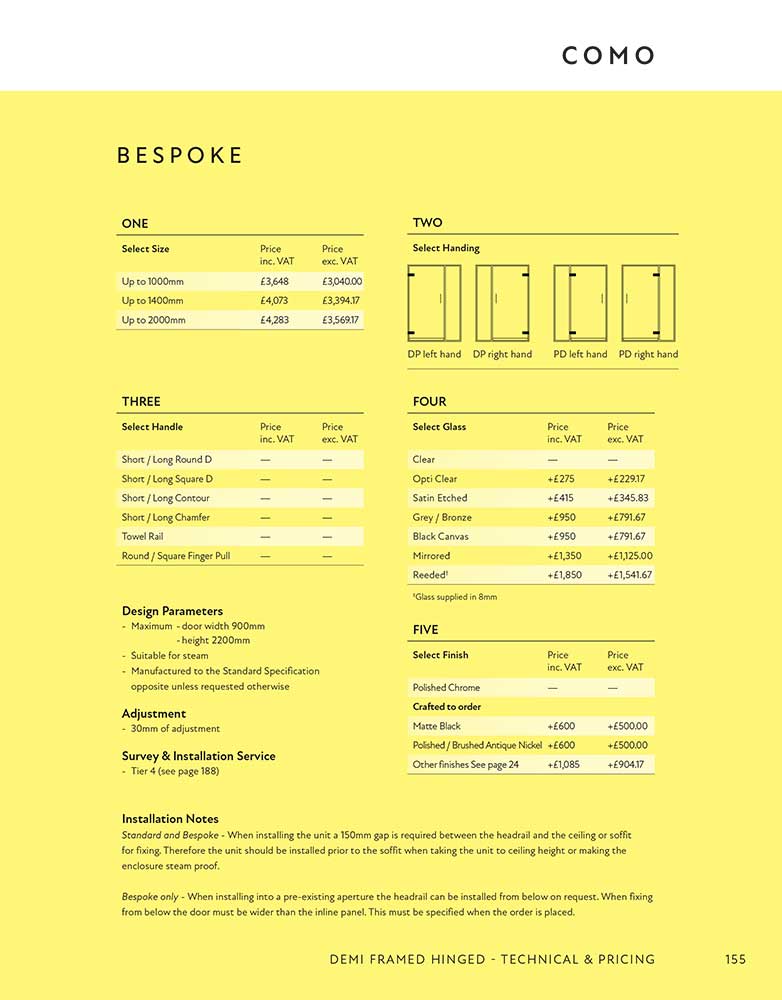 Como Bespoke specification