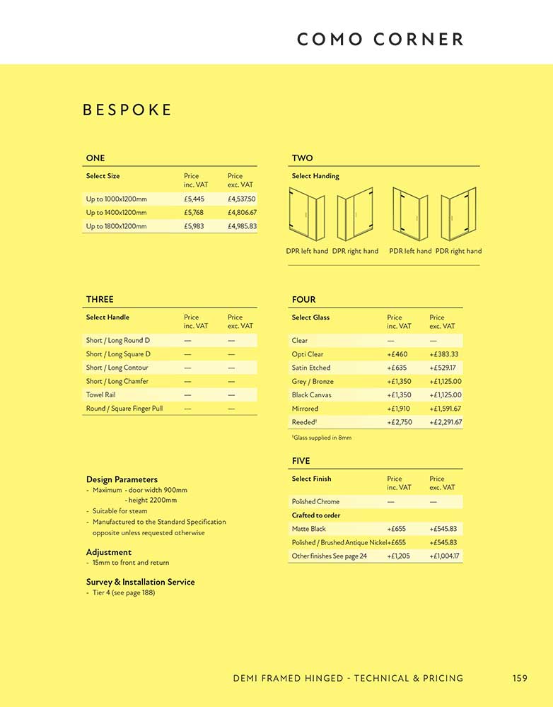 Como Corner Bespoke specification