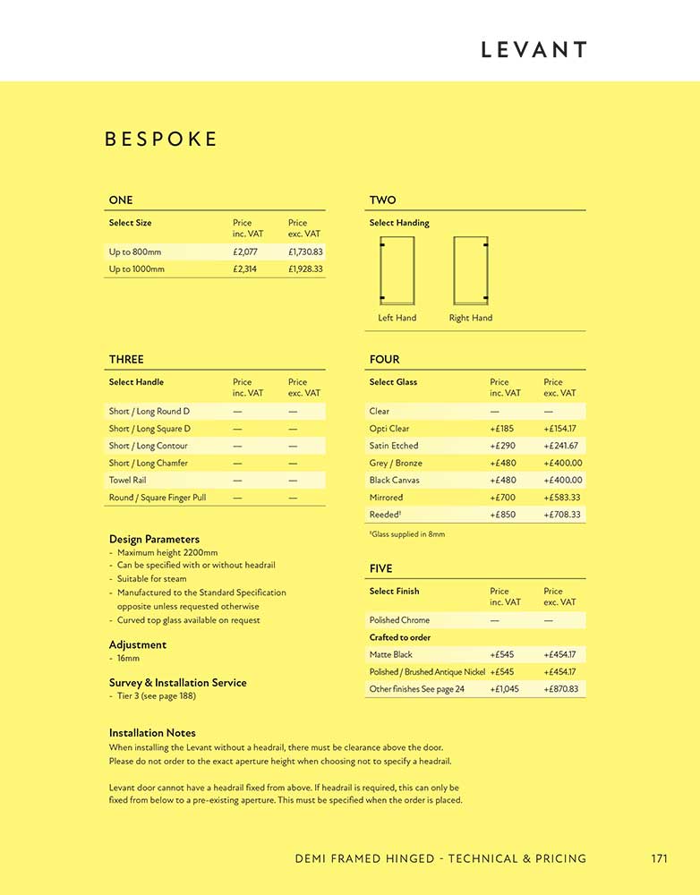 Levant Bespoke specification