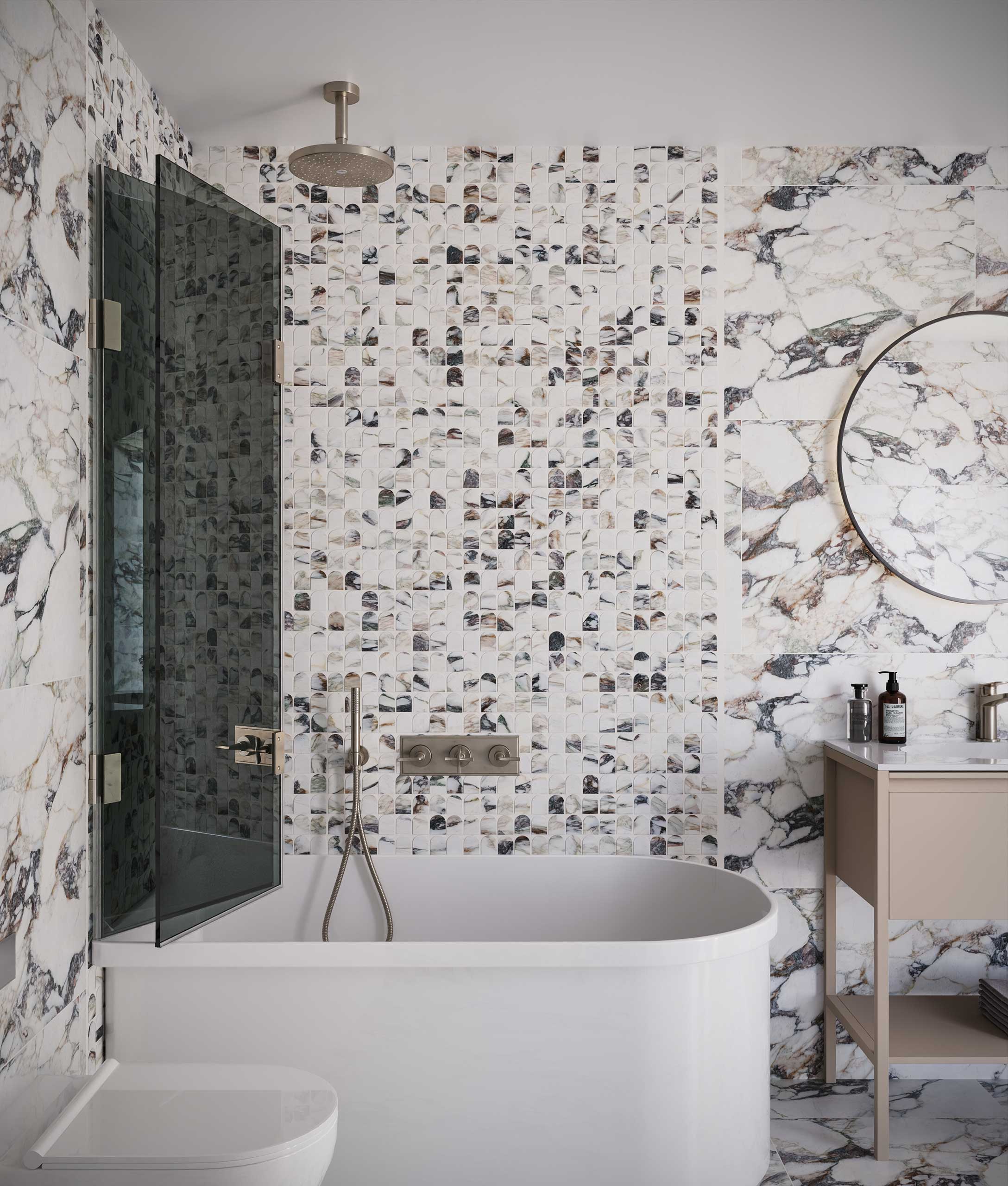 Dipytch bath screen folded away flush to the wall